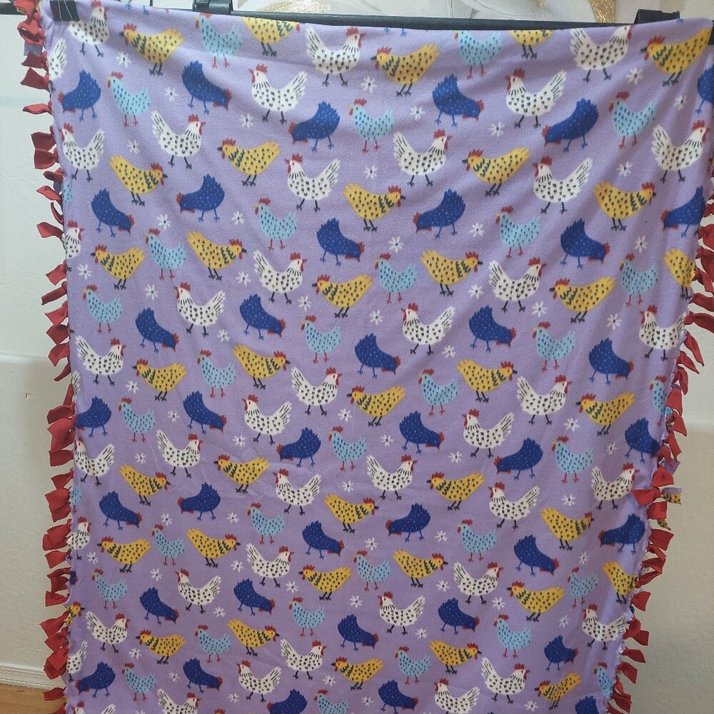 Multi-Color Handmade Chicken Fleece Throw/Blanket #3 (48in W X 67in L)